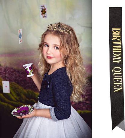 Happy Birthday Queen Tiara Crowns for Women, Red Sash, Party Favors Supplies Gift, 30th Decorations, Stuff Accessories