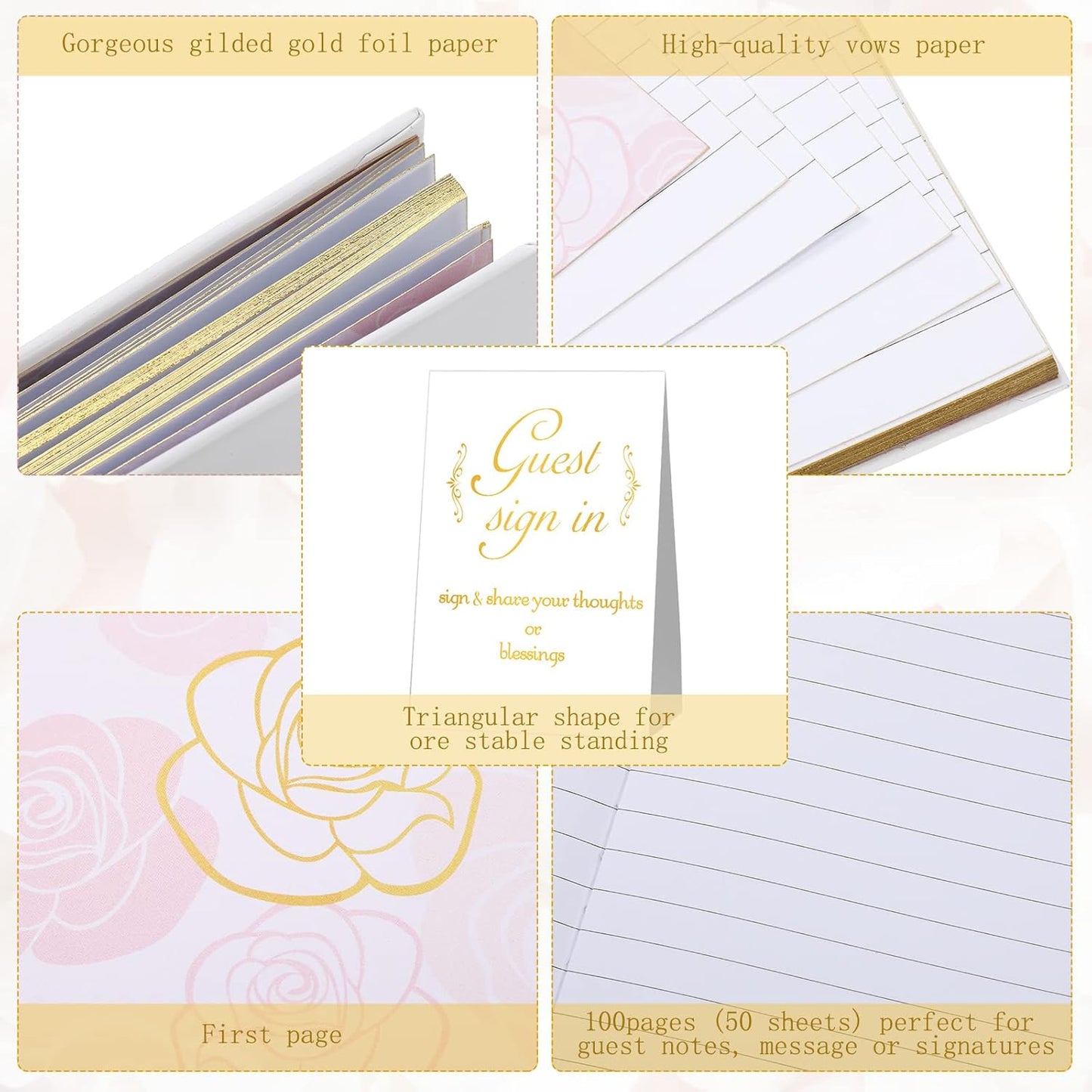 Wedding Guest Book with Pen and Table Cards, 9 x 9 Inch Guest Book Wedding Reception 50 Sheets Sign in Book Wedding Memory Book for Wedding Party Bridal or Baby Shower Guest Visitor (Elegant Style)