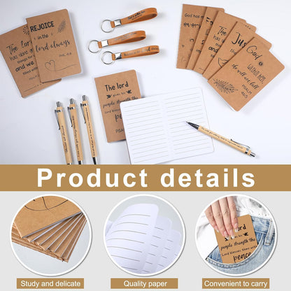 PerKoop 48 Pcs Inspirational Gifts Bulk Motivational Notepads Ballpoint Pens Keychains Set Modern Farmhouse Journal Notebooks Christian Gifts for Teachers School Office Party Favor Supplies