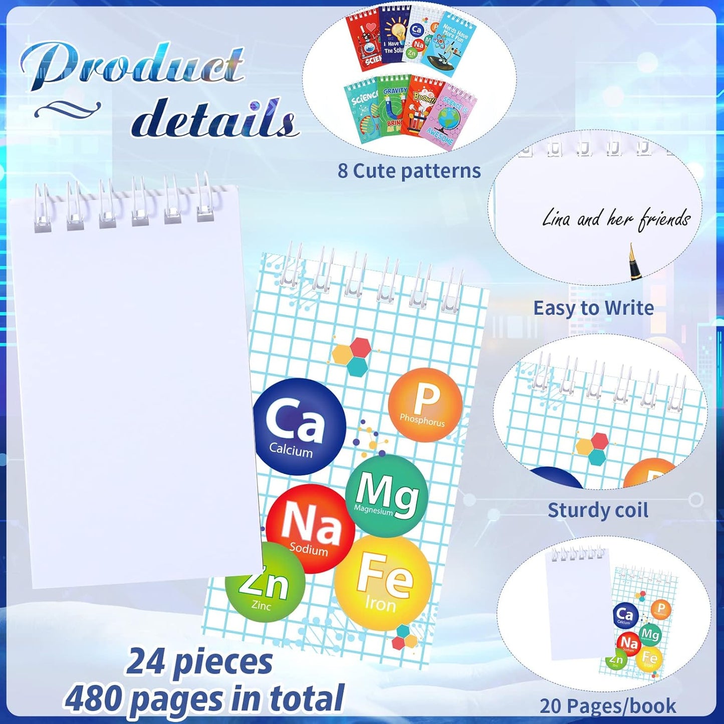 Teling 24 Pcs Science Party Favors Science Notebooks Bulk Mini Scientist Notepad Small Spiral Pocket Notebook for Student Back to School Gifts Lab Week Chemistry Class Reward Birthday Gift Bag Filler