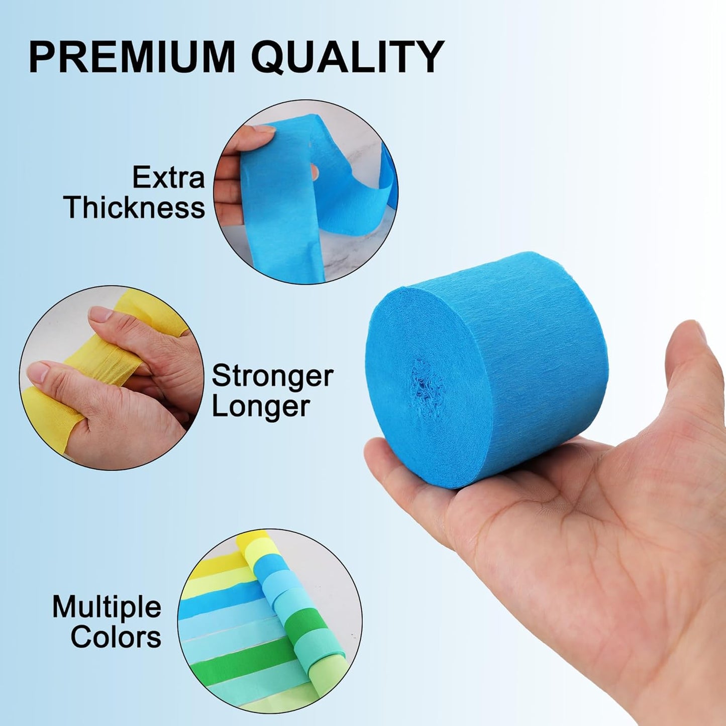 BEISHIDA 8 Rolls Red Yellow Blue and Green Crepe Paper Streamers for Carnival Circus Sesame Street Paw Party Decorations, Birthday DIY Craft Paper(1.8 Inch x 82 Ft/Roll)