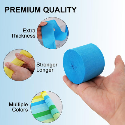 BEISHIDA 8 Rolls Red Yellow Blue and Green Crepe Paper Streamers for Carnival Circus Sesame Street Paw Party Decorations, Birthday DIY Craft Paper(1.8 Inch x 82 Ft/Roll)