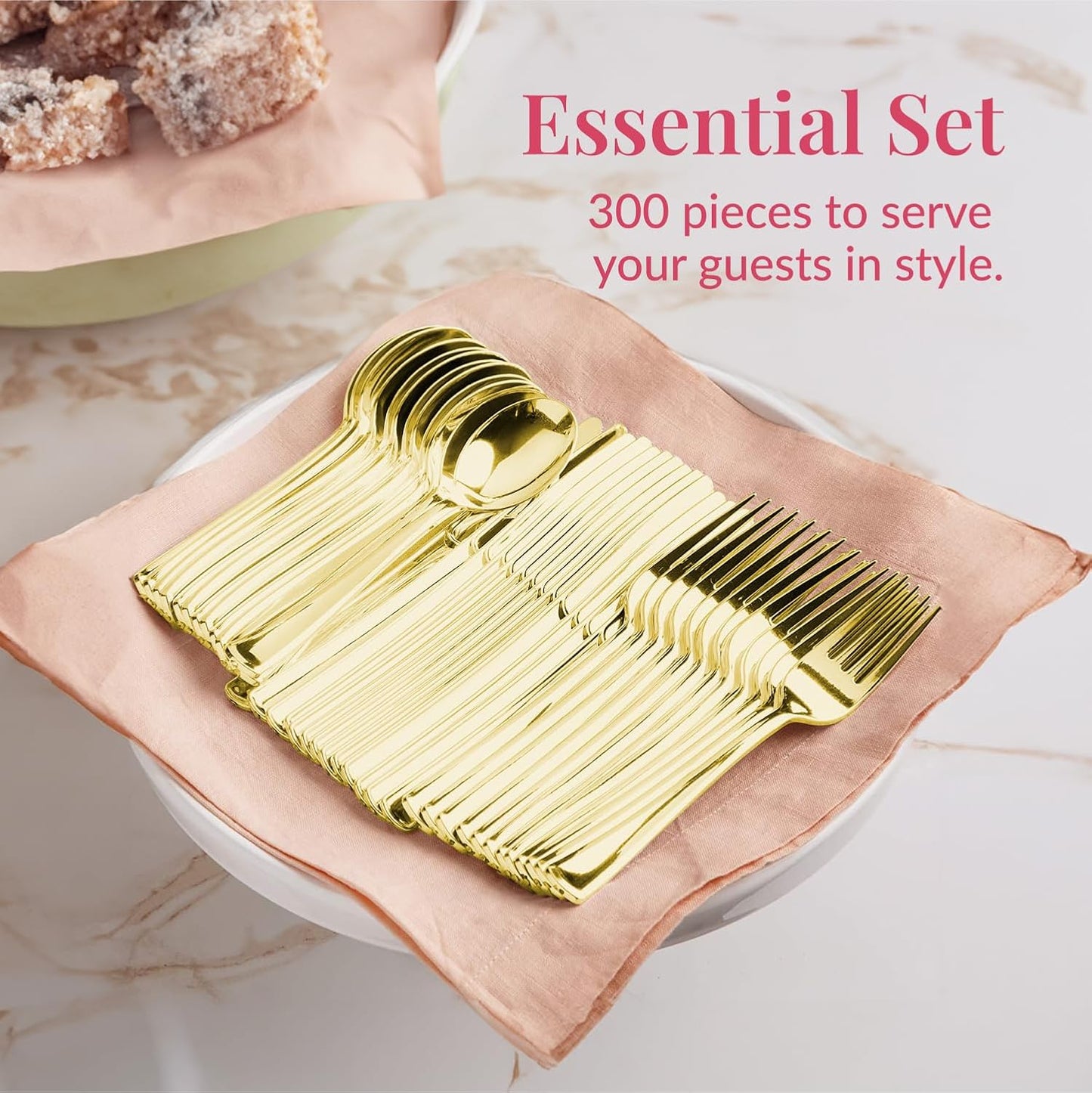 Prestee 300 Piece Heavy Duty Plastic Silverware Set - 100 of Each Silver Plasticware Forks, Spoons, Knives - Flatware Cutlery for Weddings - Durable Disposable Plastic Utensils for Catering, Buffets
