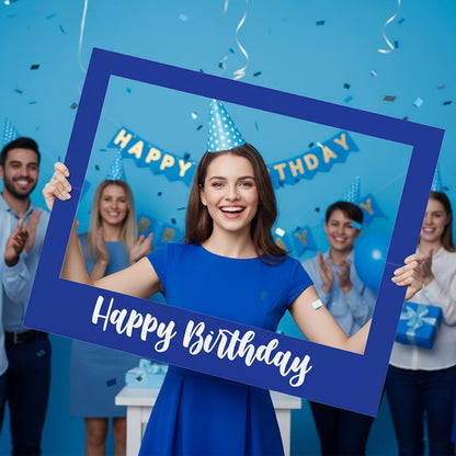 Beeveer 32 x 24 Inch Extra Large Happy Birthday Photo Booth Selfie Frame Props Picture DIY Cutouts Photo Backdrop Cardboard Props for Party Supplies Favors(Vertical,Shiny Gold)