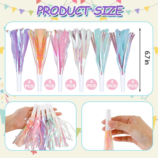 36 Pcs Party Blowers, Glitter Noise Makers Metallic Fringed Birthday Blowers for Party Horns Graduation Events Sporting Gatherings Christmas Party Favors Supplies