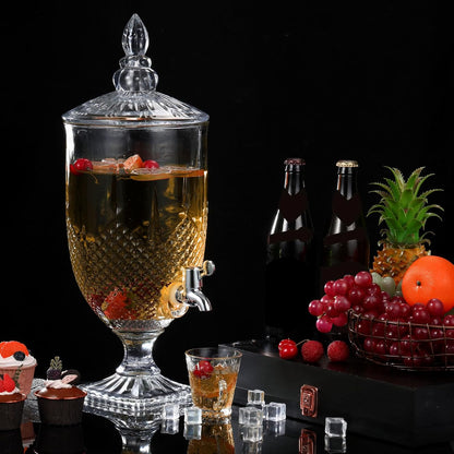 Bokon 2 Pieces Drink Dispensers for Parties Crystal Iced Beverage Dispenser with Stand and Spigot, Glass Liquid Containers Wide Mouth Beverage Server for Juice Tea Wedding (Exquisite)