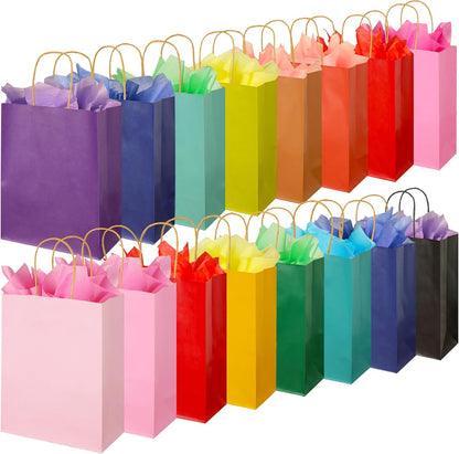 BLEWINDZ 32 Pieces Gift Bags with 32 Tissues, 8 Colors Party Favor Bags with Handles, Rainbow Gift Bag for Wedding, Birthday, Party Supplies and Gifts