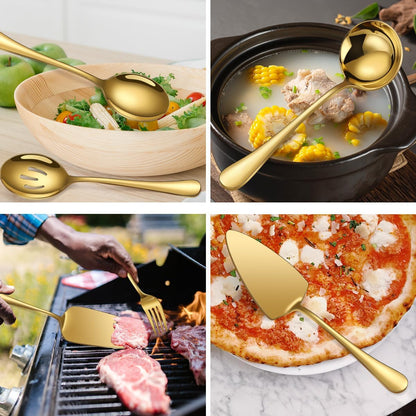 Stainless Steel Serving Utensil Set 10-Piece Buffet Flatware Catering Silverware with Bread Tong,Cake Spatula,Serving Ladles,Salad Fork,Cheese Knife,Large Spoon for Parties Buffet