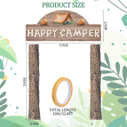 Peryiter 3 Pcs Camping Themed Party Decorations Banner Welcome Porch Sign with 1 Double Sided Tape for Summer Camp Birthday Hawaii Baby Shower Themed Party Activity Decor door (Forest Style)