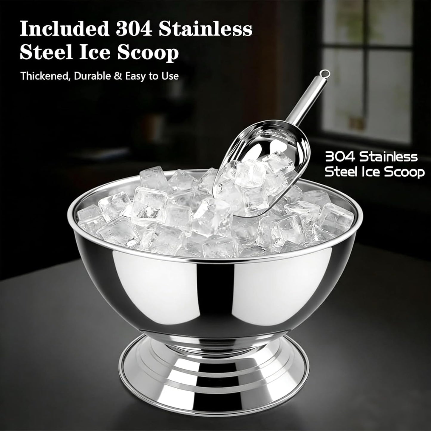 12L Large Stainless Steel Champagne Ice Bucket with Ice Scoop, Mirror Polished Punch Bowl with Detachable Stable Base, Holds Up to 10 Bottles for Parties, Weddings, Banquets and Restaurants(2 packs)