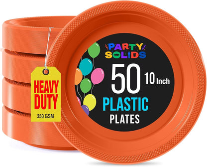 Exquisite Party Solids Red Plastic Plates For Party Supplies 10" Red Disposable Plates Heavy Duty 50 Pcs Plastic Dinnerware Sets Heavy Duty 350 GSM Disposable Dinnerware Set
