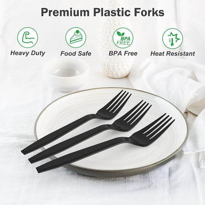 Dealusy 360 Count Extra Heavy Duty Clear Plastic Forks Disposable, BPA-Free, Heat Resistant, Solid and Durable Disposable Forks Bulk, Premium Plastic Forks heavy duty for Party Supply