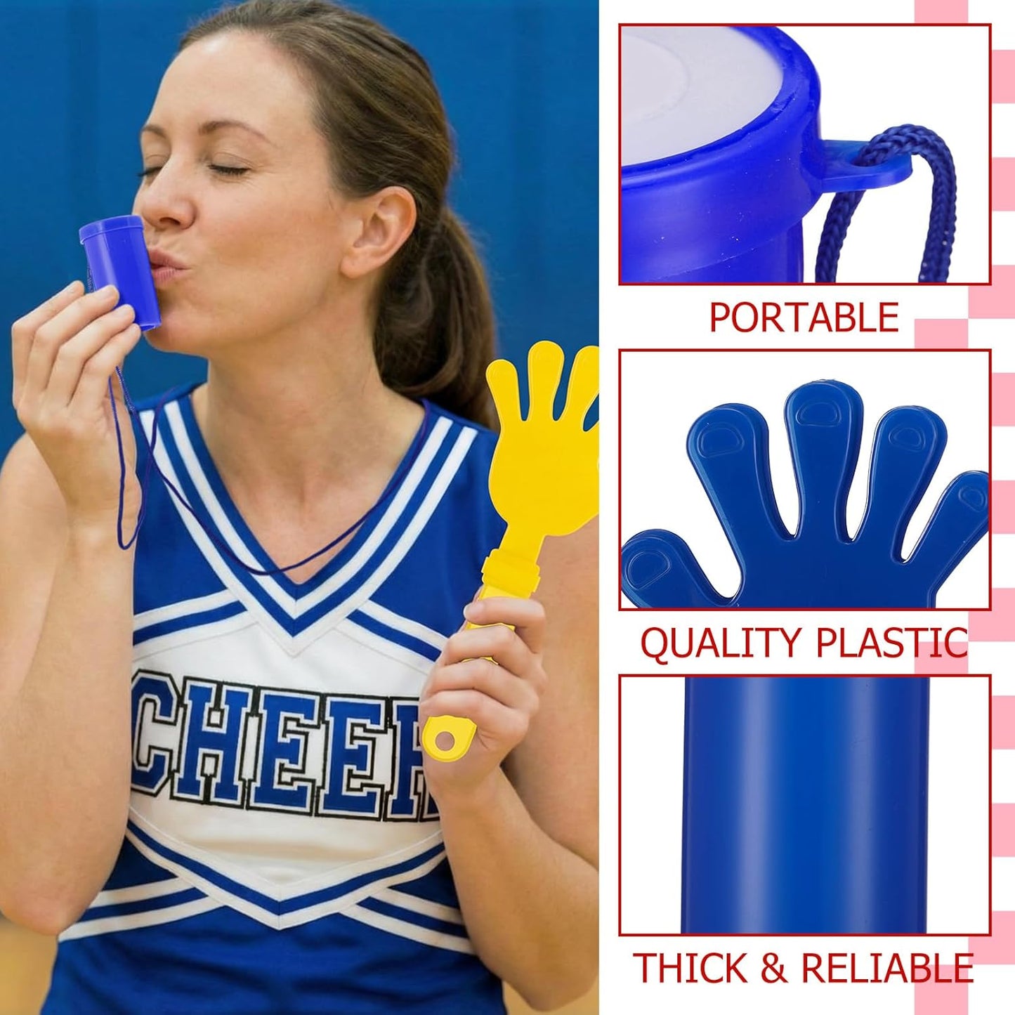 48 Pcs Cheering Noisemakers Set Included 12 Pcs Mini Air Horns Noisemakers 12 Hand Clappers 24 Thunder Sticks for Birthdays Sporting Events (Horn,Blue)