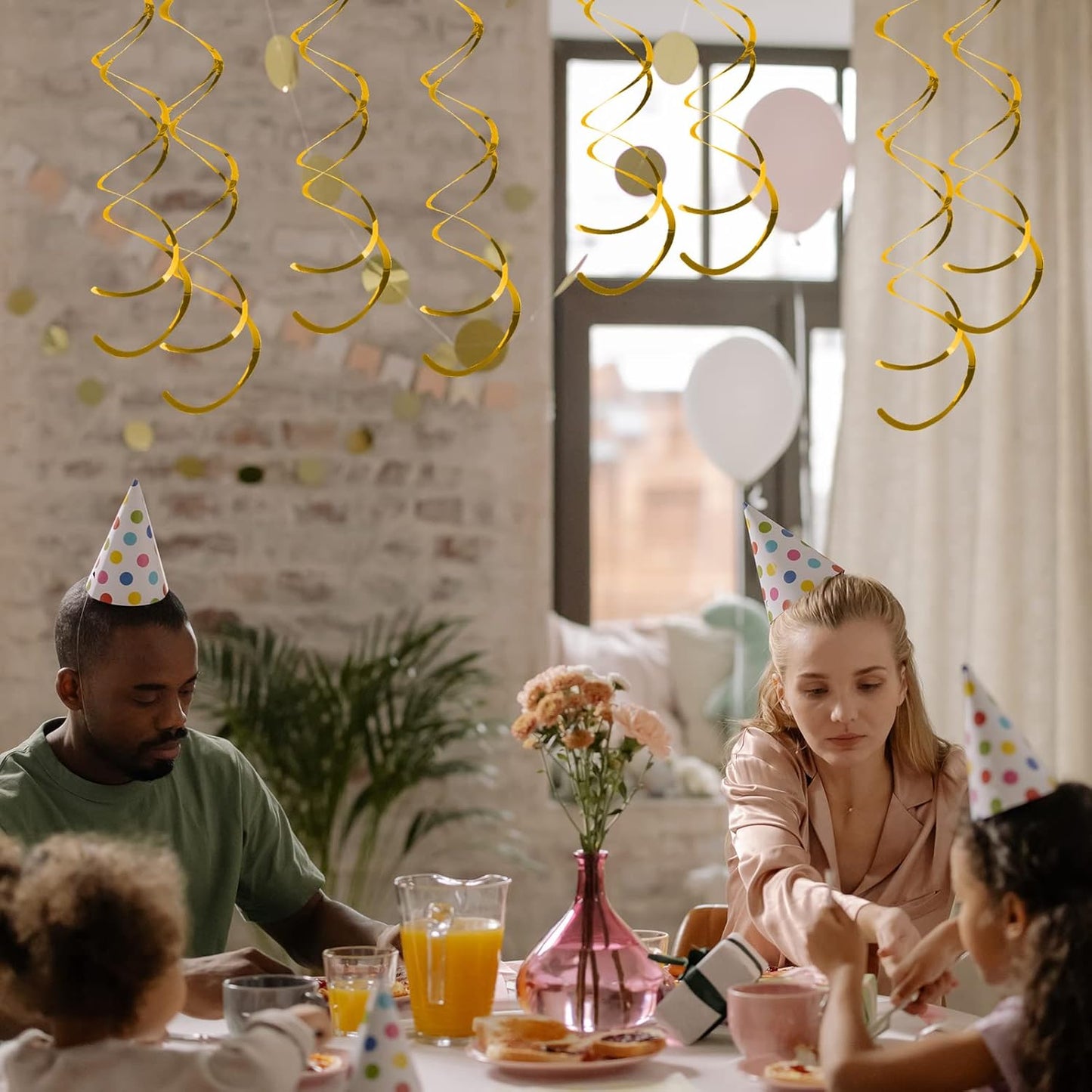 30 Pieces Iridescent White Hanging Swirls, Foil Swirl Hanging Decorations Plastic Steamers for Ceiling, Dangling Whirls Wedding Baby Shower Birthday Party Decorations