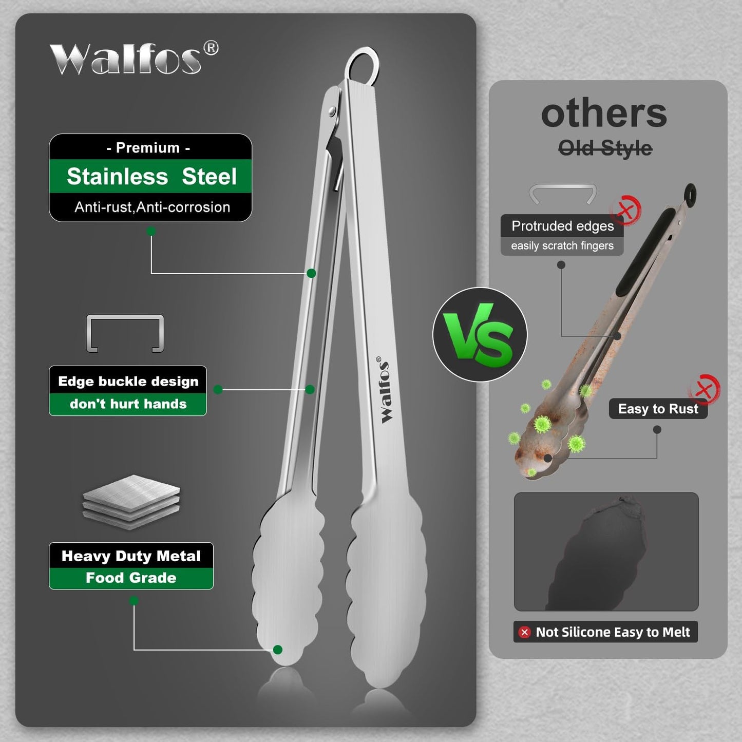Walfos Small Gold Tongs For Serving,Food Grade Stainless Steel 4" Mini Tongs Appetizers for Parties Catering, Sugar，Desserts，Tea Party, Coffee Bar, Set of 12 （Gold）