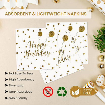 75PCS Paper Plates and Napkins Set - White and Gold Dot Disposable Party Dinnerware Includes Paper Plates, Napkins, Forks Decorations for 2026 New Year, Birthday, Wedding and Holiday, Serves 25