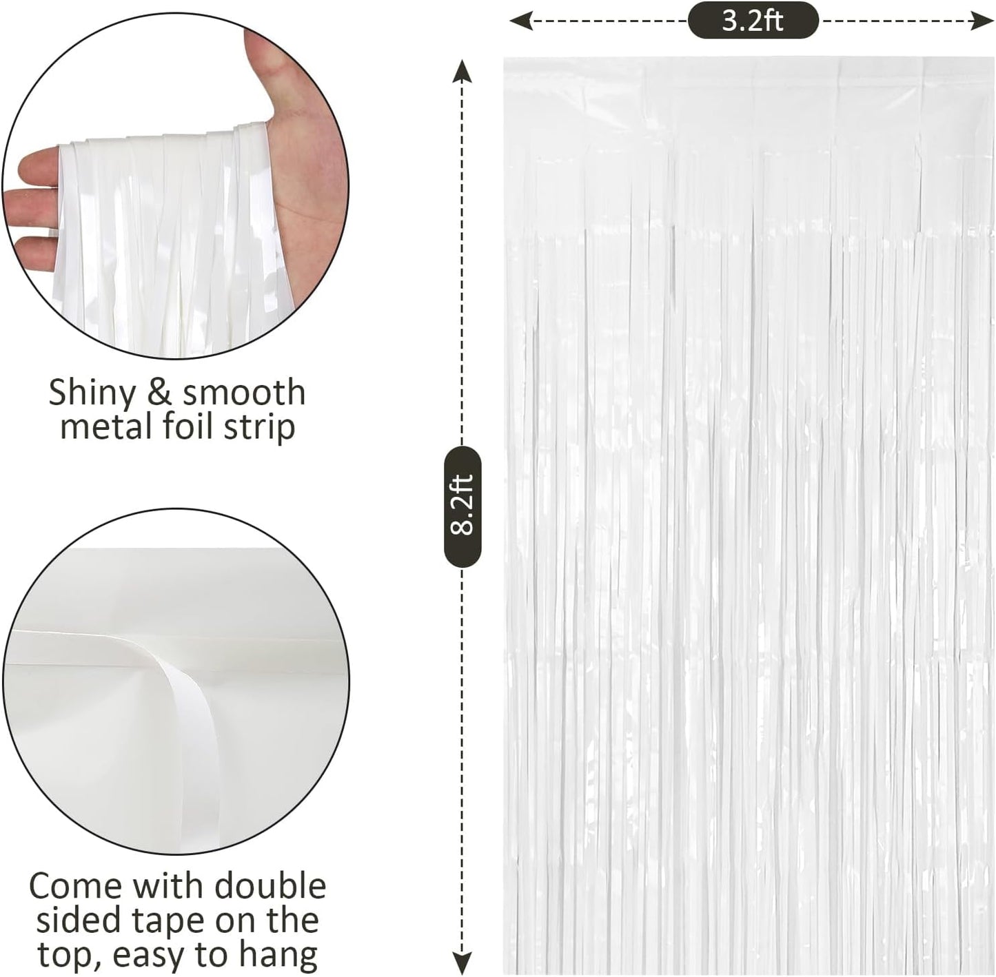2 Pack 3.2ft x 8.2ft Silver Metallic Tinsel Foil Fringe Curtains, Door Streamer Photo Booth Backdrop for Birthday Graduation Engagement Bridal Shower Bachelorette Baby Shower Party Decorations