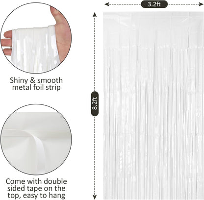 2 Pack 3.2ft x 8.2ft Silver Metallic Tinsel Foil Fringe Curtains, Door Streamer Photo Booth Backdrop for Birthday Graduation Engagement Bridal Shower Bachelorette Baby Shower Party Decorations