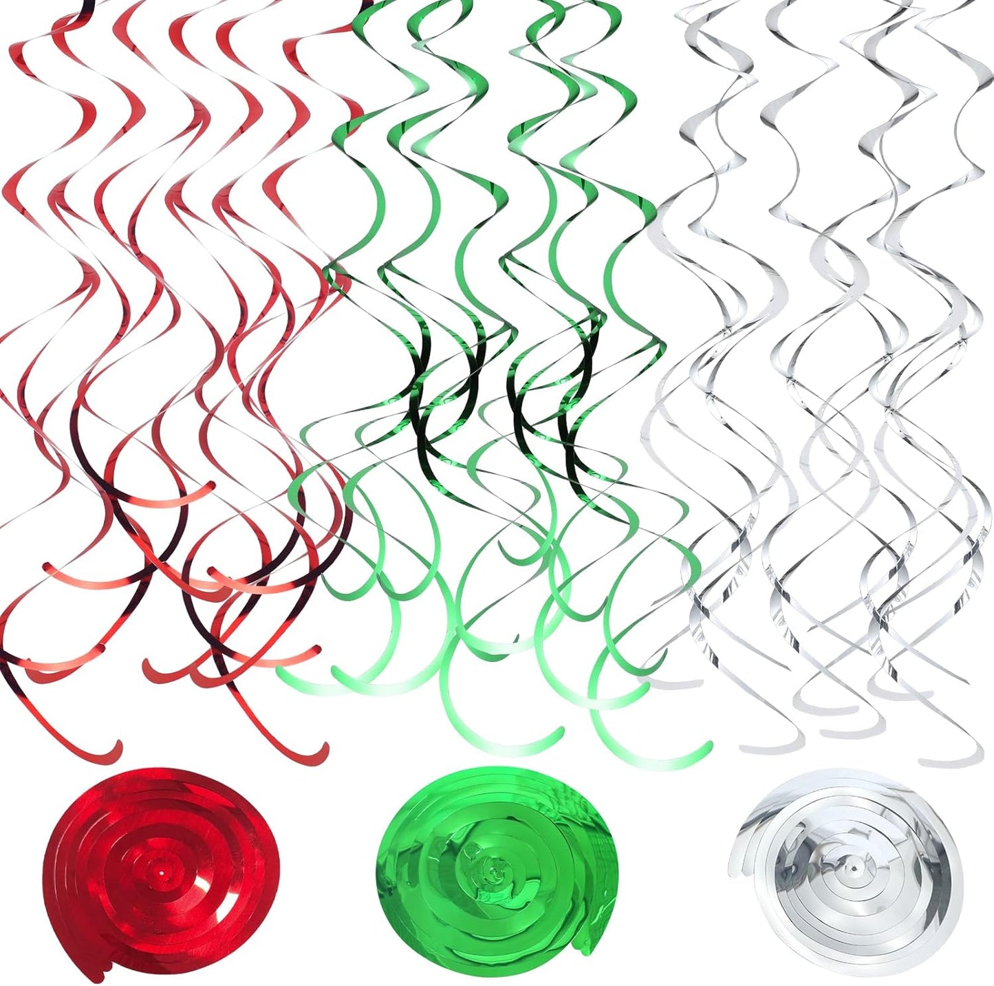 36Pcs Hanging Swirl Party Decorations Foil Decorations Ceiling Swirl Spiral Hanging Plastic Streamer for Ceiling Birthday Graduation Wedding Celebration Baby Shower Party Supply (Black Gold Silver)