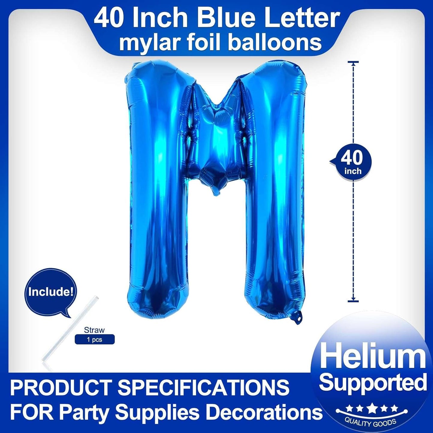 40 Inch Blue Letter A Balloons, DIY Phrase Foil Alphabet Letter A Balloons DIY Word A Banner for Birthday Anniversary Celebration Graduation Party Supplies Decoration