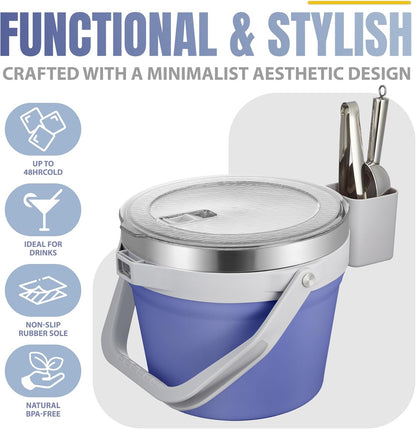 COKTIK 7L Vacuum Insulated Ice Bucket with Lid and Scoop& Tongs，Large capacity Stainless Steel Beverage Bucket for Cocktail, Champagne, Wine, Beer，Large Parties（Milk White Suit）