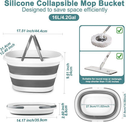 Collapsible Bucket for Cleaning, 4.2 Gallons Mop Bucket with Handle for Floor Window Car Washing, Silicone Ice Buckets for Parties Camping Fishing Beach, RV Laundry Storage Household Cleaning Supplies