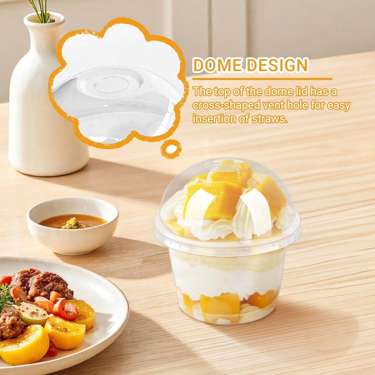 Jnnzzggu 50 Pcs 8 OZ Disposable Plastic Cups with Dome Lids,Clear Dessert Cup,Mini Parfait Appetizer Containers for Ice Cream,Cake,Fruit,Pudding,Jello Shot,Drink,Yogurt,Soups,Salad,Snacks