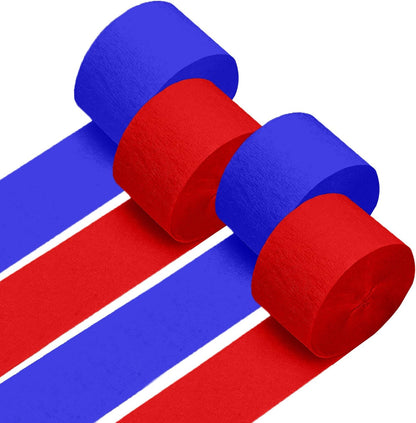 4 Crepe Paper Streamers Rolls, 328ft Pack of Red and White Crepe Paper for Birthday Baby Shower Wedding Christmas Valentines Day Party Decorations (1.8 inch x 82 ft/Roll)