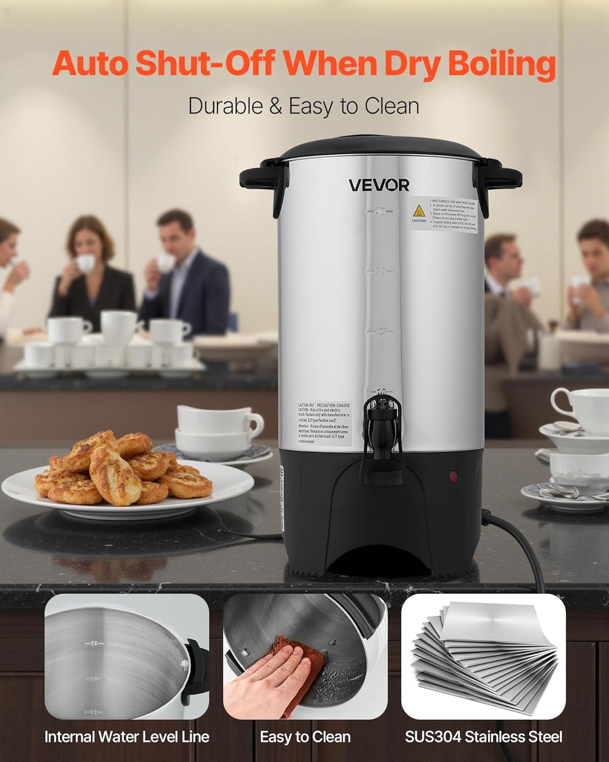 VEVOR Commercial Coffee Urn, 60 Cup 9 L Hot Beverage Dispenser with Dripless Faucet, Quick-Brewing Stainless Steel Large Commercial Coffee Maker, for Catering, Business, Party, Church & Restaurant