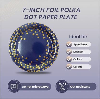 75PCS Paper Plates and Napkins Set - White and Gold Dot Disposable Party Dinnerware Includes Paper Plates, Napkins, Forks Decorations for 2026 New Year, Birthday, Wedding and Holiday, Serves 25