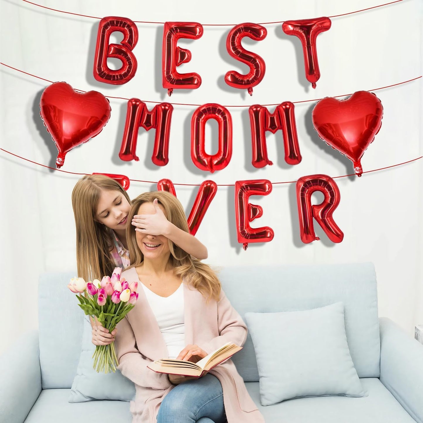 Rose Gold Best Mom Ever Balloons,16 Inch Mom Balloon Letters for Mother Birthday Mother's Day Decorations