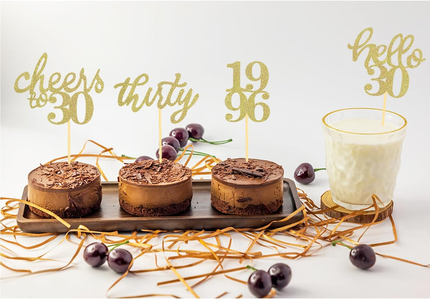24 PCS Glitter 30th Birthday Cupcake Toppers for Celebrating Thirty Years Old Birthday Party Decorations for 30th Anniversary Party Supplies (Gold)