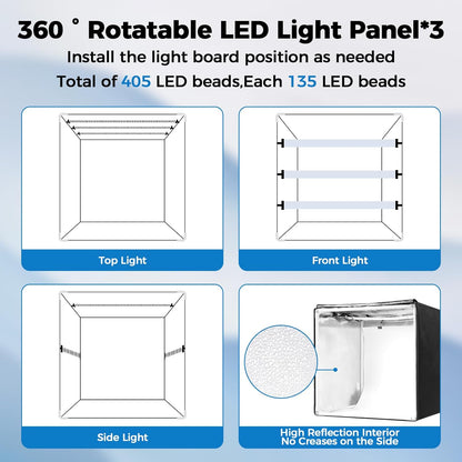 Photo Light Box, 12/16/20/24/32 Inch Photography Light Box with CRI>95 120 Light Beads. Dimmable Shooting Tent Kit with White and Warm Light. 6 Color Backdrops Photo Booth for Studio Products Display
