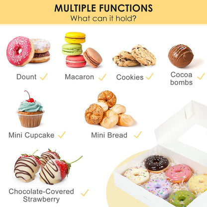 Moretoes 48pcs Bakery Boxes,12x8x2.5 Inches Cookie Boxes with 3 Style Window for Chocolate Covered Strawberries, Desserts, Cookies, with 4pcs Stickers