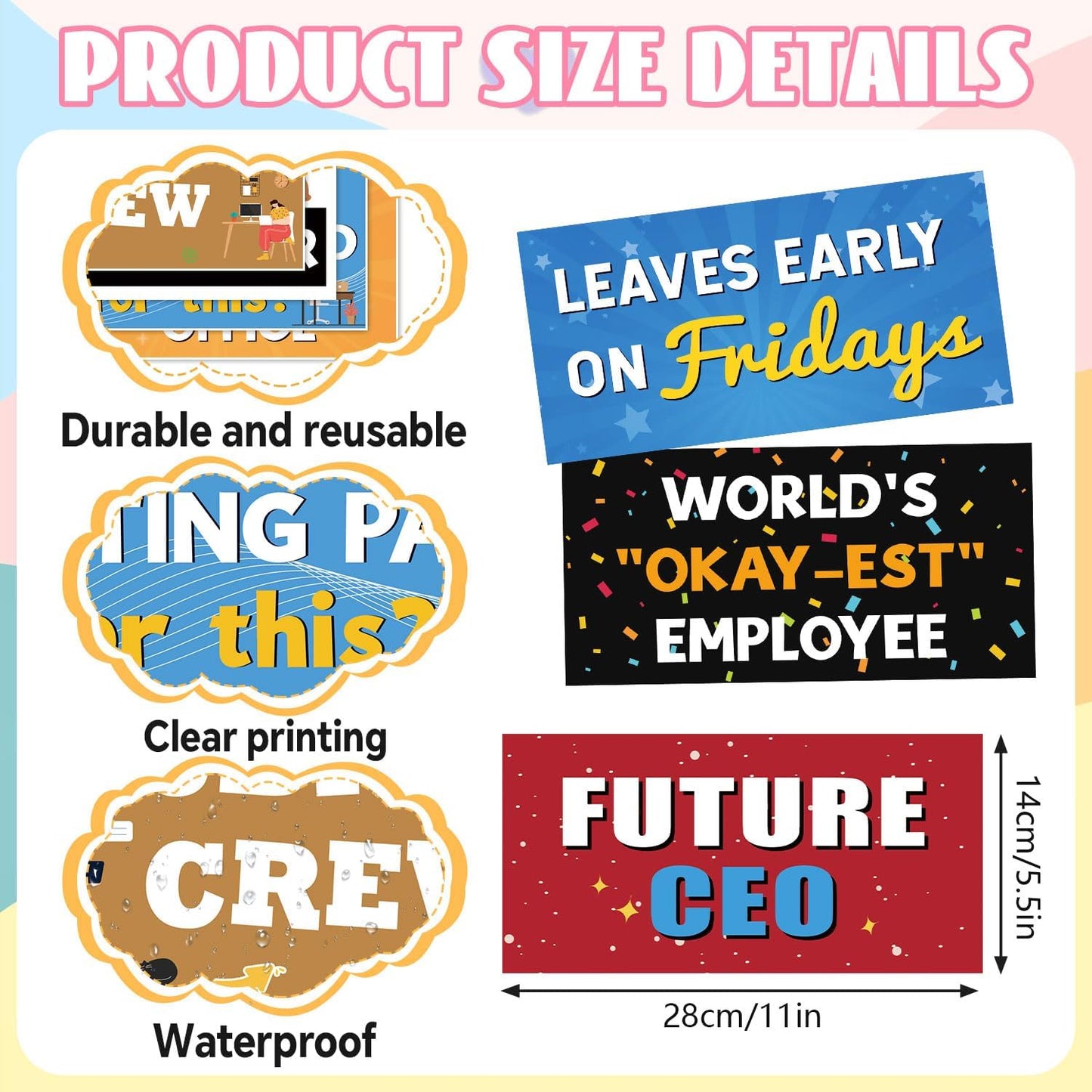 Photo Booth Props 24 Designs Double Sided Photobooth Props 11x5.5 Inch Waterproof Office Party for Office Work Celebration Activity Team Parties Gatherings Supplies