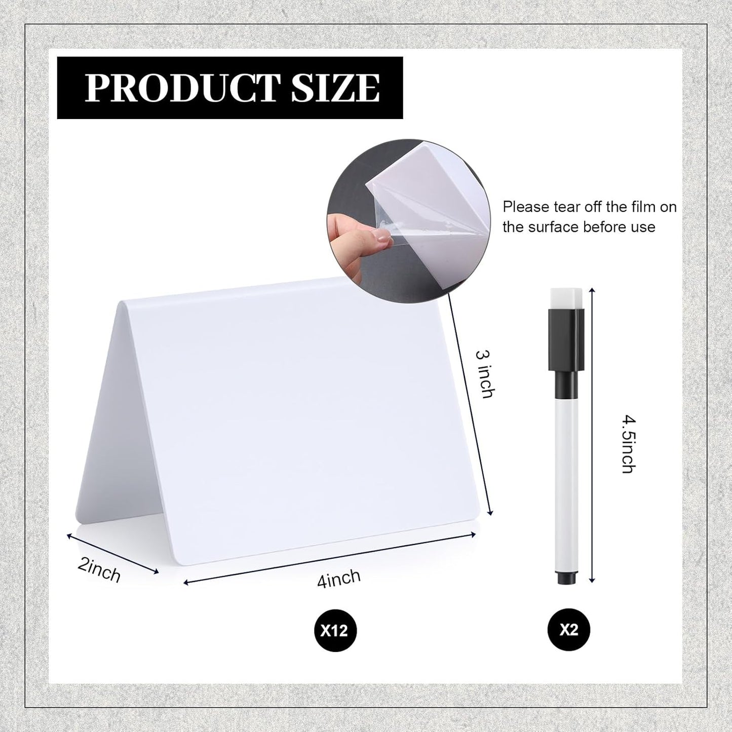 Outus 12 Pcs 4 x 3 Inches Buffet Food Labels Mini Small Chalkboard Signs White Acrylic Food Markers Little Price Signs with 2 Pcs Erasable Marker for Wedding Birthday Bakery Table Display