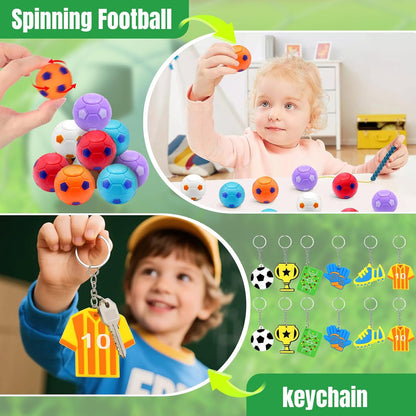 114 Pcs Soccer Party Favors for 10 Kids, Soccer Goodie Bags with Whistles, Slap Bracelets, Spinning Balls, Keychains, Tattoos & Stickers for Birthday, Team Celebration & Game Day