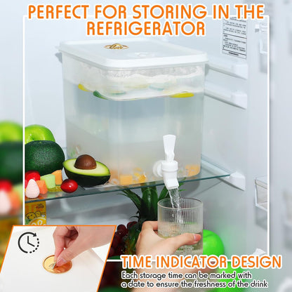 Domensi 2 Pack 2 Gallon Drink Dispenser for Fridge with Spigot Water Dispenser Leak Proof Lids Filter Screen Beverage Juice Container Sealed Plastic Lemonade Milk Cold Hot Drink Tea Jug for Party