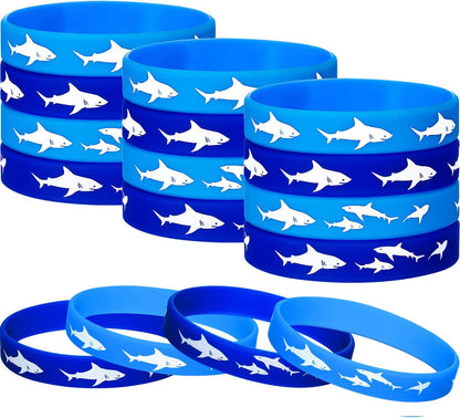 meekoo 24 Pcs Shark Party Favors Rubber Wristbands Bracelet, Party Decorations Under the Sea Supplies, Shark Birthday Favors Supplies Gift Decorations (Delicate)