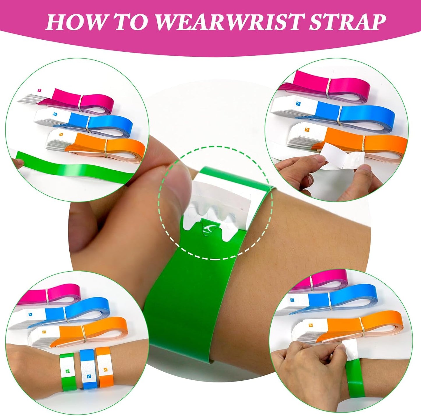 1000 Pcs Paper Wristbands for Events Waterproof Wrist Bands Lightweight Festival Identification Wristbands Neon Adhesive Event Wrist Band for Party