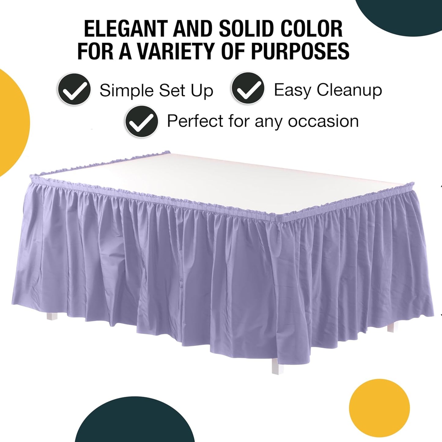 Exquisite Ruffle Table Skirt Black 6 Pack 14 Ft Long Table Skirts for Rectangle Tables 6ft Plus or Round Tables Skirts with Adhesive Strip for Gender Reveal Decor & Happy Birthday Parties