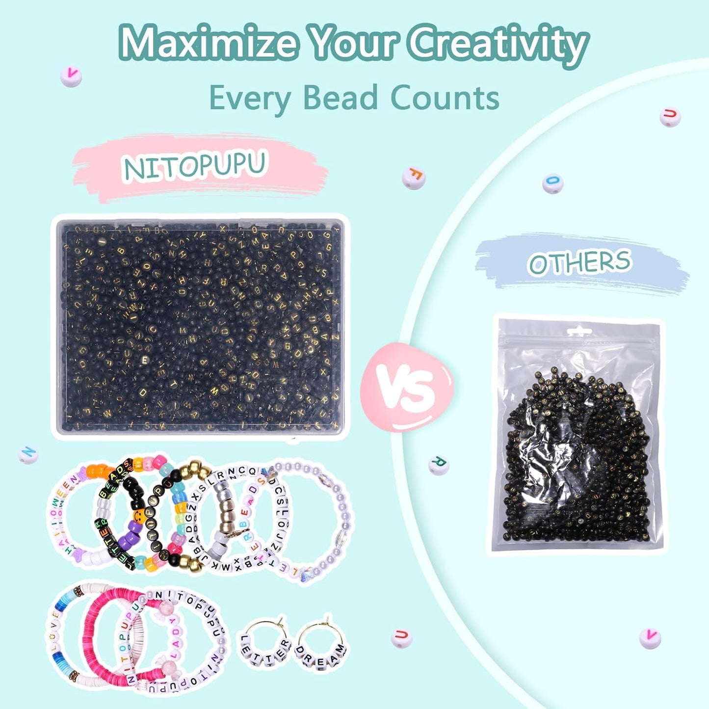 1000Pcs Glow Letter Beads Acrylic Alphabet Bead Glow in The Dark, 4x7 mm Round Beads for Friendship Bracelets and DIY Crafts