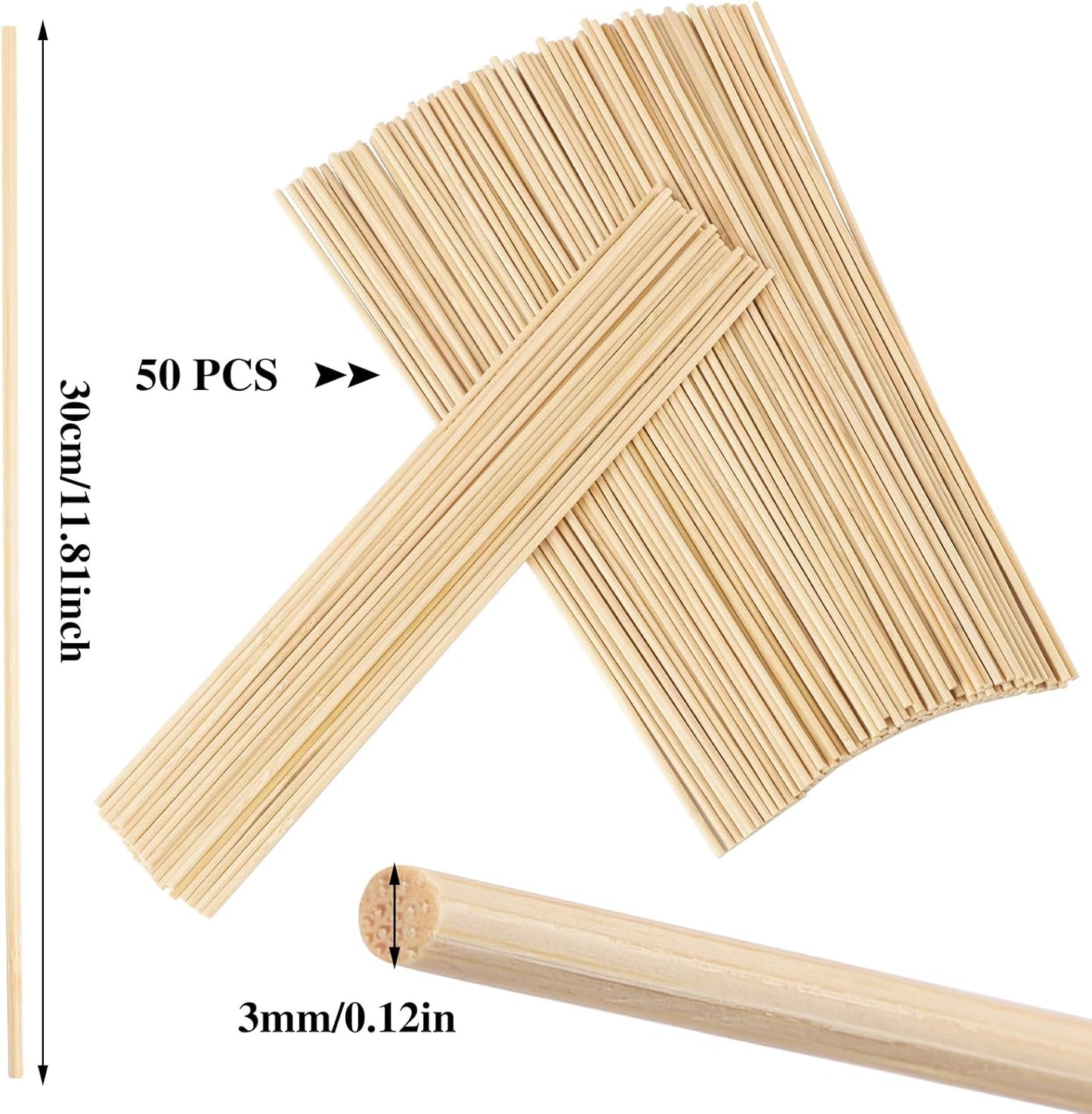150 Pcs Wooden Dowel Rods - 1/8 x 12 Inch Wooden Sticks for Crafts Unfinished Cake Dowels Sticks for Flower Bouquet and DIYers