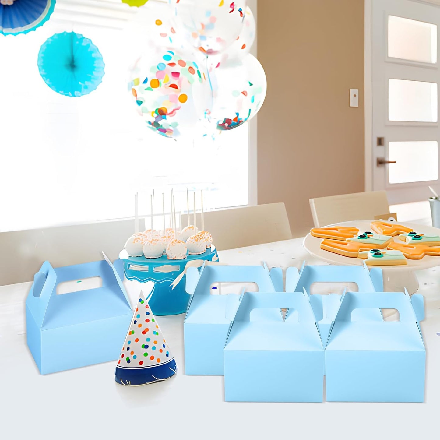 XAGLVV 24 Pack White Paper Gable Boxes,6.2 Inch Candy Boxes with Handle, Snack Party Favor& Gift Cookie bags for kids Birthday,Wedding, Baby Shower, Graduation.