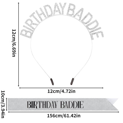 Aprince Birthday Baddie Sash and Tiara Crown for Women Girls Black Gold Happy Birthday Headband Accessiores Party Decorations