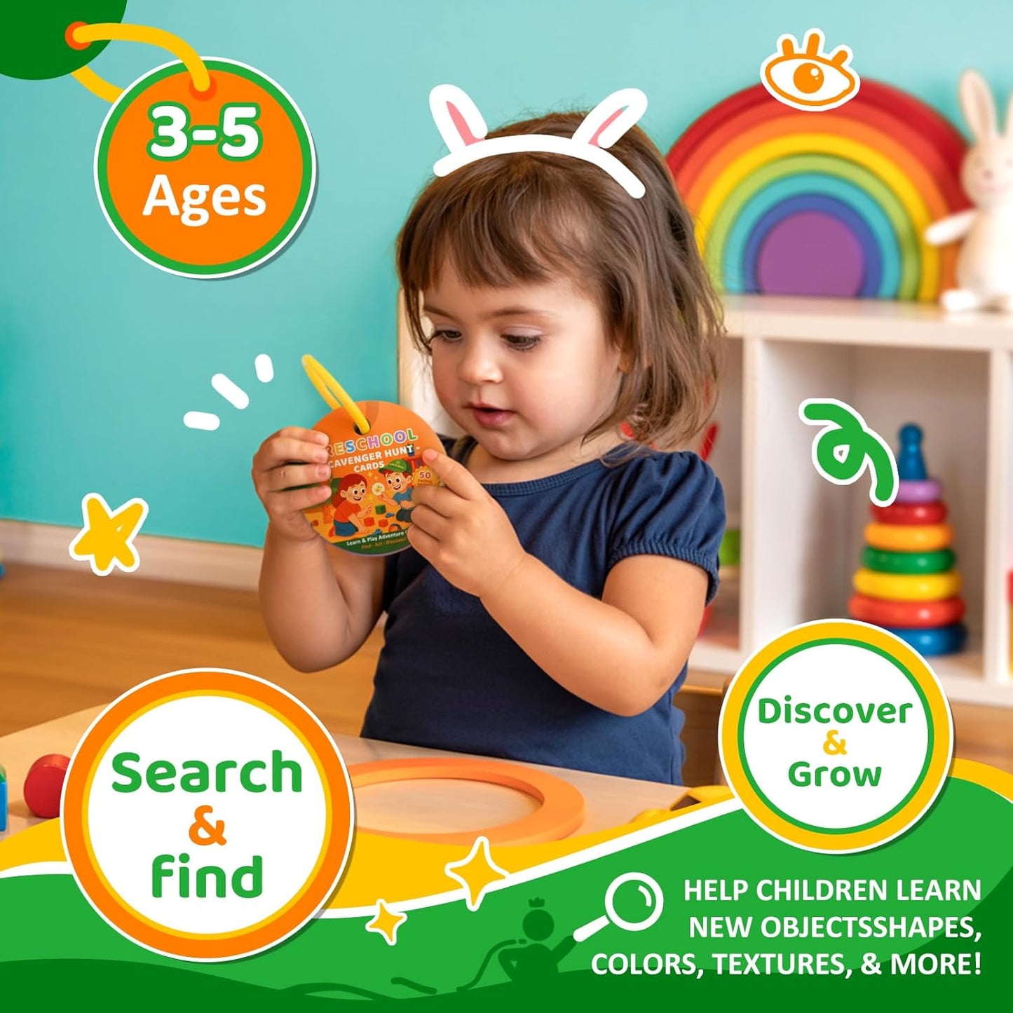 Home Scavenger Hunt Cards: 50 Toddler Indoor Find & Learn Activities | Fun Educational Games for 3-5 Year Olds | Preschool Boys & Girls Early Development (Indoor)