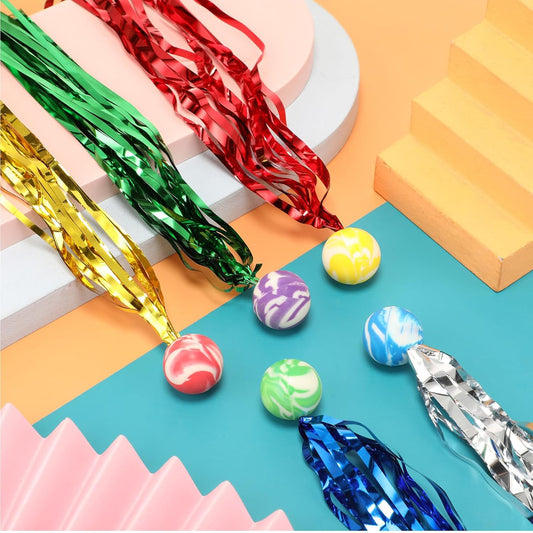 Leyndo 100 Pcs Colorful Streamer Balls Rubber Comet Ball Decorations for Party Favors, Goodie Bag Stuffers,Piñata Fillers, Assorted Colors