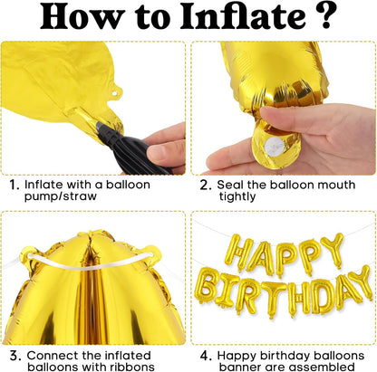 Happy Birthday Balloons Banner, Foil Balloon Personalized Name Letters Balloons Sign Birthday Party Decorations for Women Men Boys Girls Cream