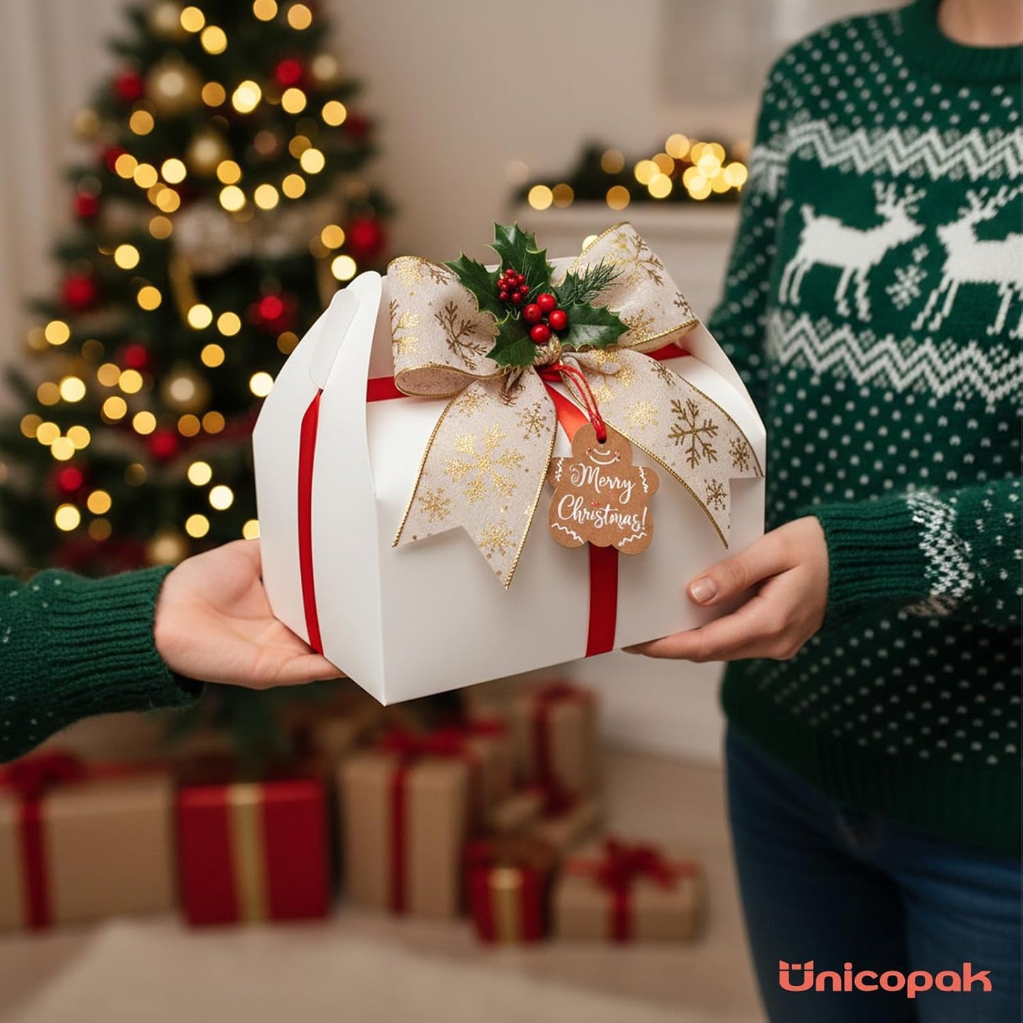 UnicoPak 30 Pack 9x6x6 Gable Boxes, Large White Treat Boxes with Handles, Cardboard Gift Boxes for Party Favors, Lunch, Bakery, Cookies, Picnic, To-Go Food, DIY Gift Packaging
