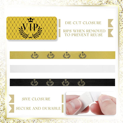 Jadive 500 Pieces Paper Wristbands VIP Plastic Waterproof Party Identification Wristbands Party Bracelets for Events Amusement Parks, Club, Concerts, Fairs, Festivals and Events(Black, Gold)